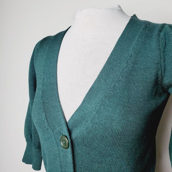 CLUB MONACO 100% Italian Merino Wool Preppy Cropped Puff Sleeve Cardigan - Picture 6 of 12